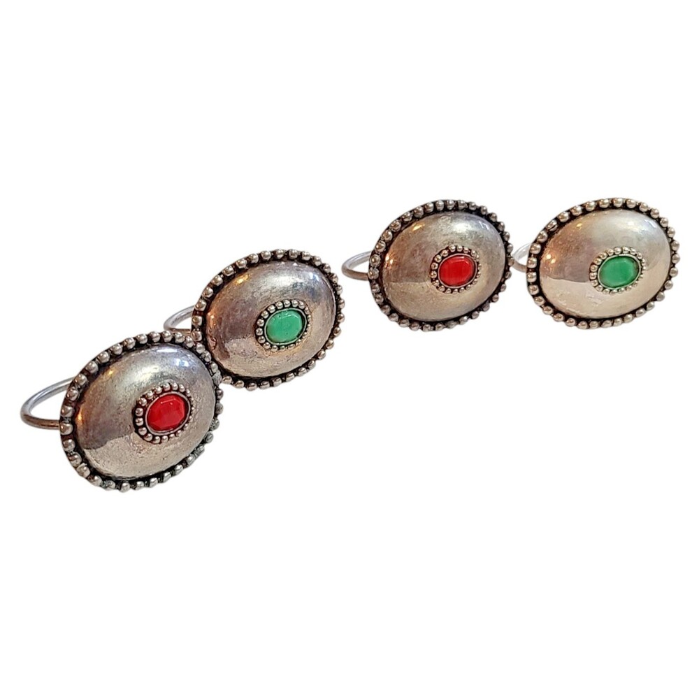 Two's Company Silver Plated Napkin Rings 2"W With Stones Set of 4 Made in India